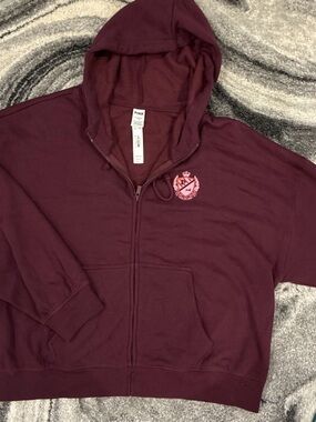 New V.S. PINK Wine Red Varsity Logo Full Zip XXL Drawstring Hoodie